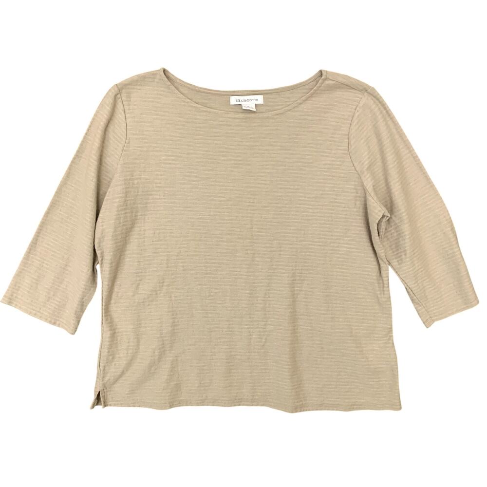 Tan Top Short Sleeve Textured Cotton Blend Liz Claiborne Women's Size XL